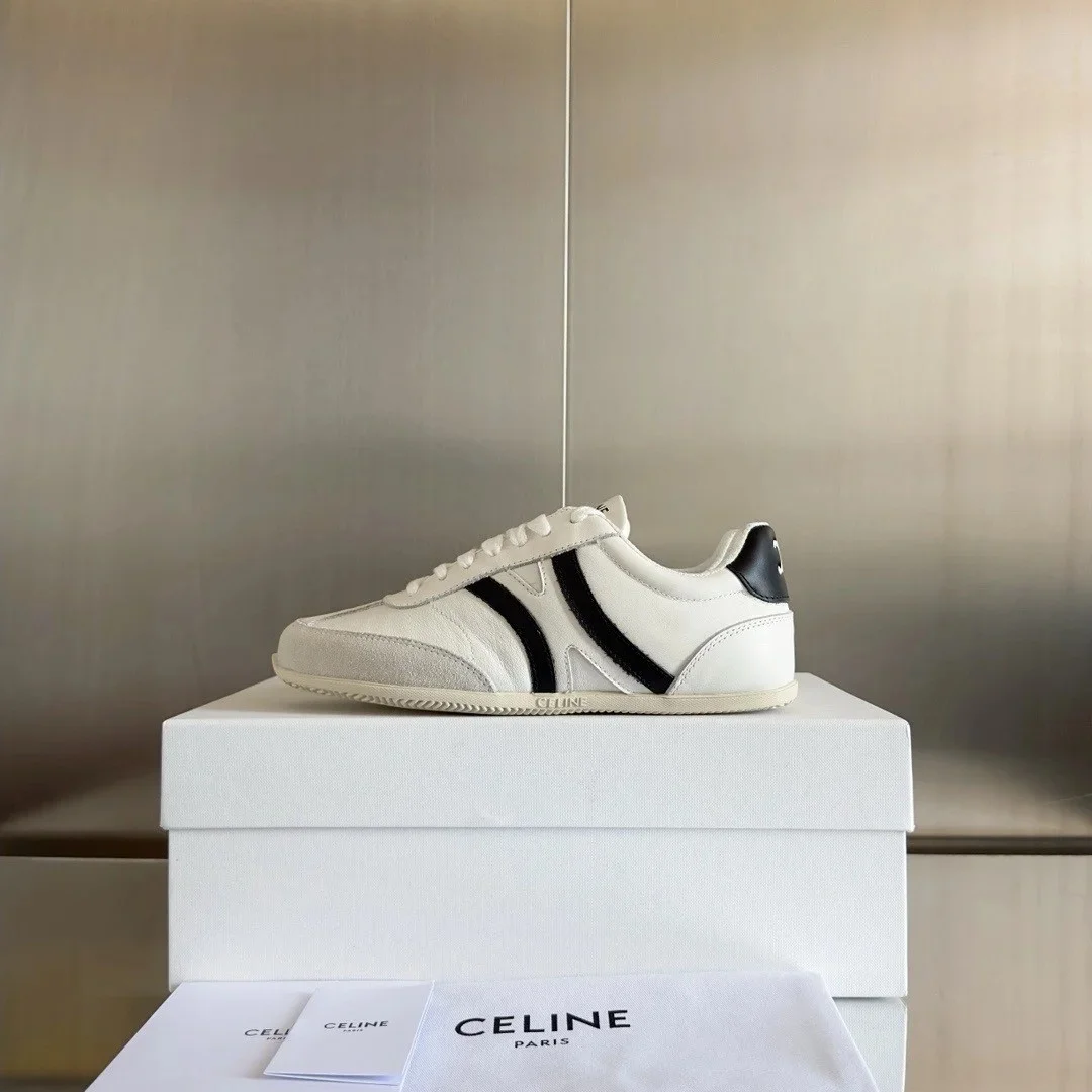 Celine Women’s Jogger Low-top Sneakers in White and Black Leather product view 3