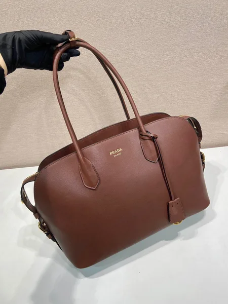 Prada Large Leather Tote Bag — Brown product view 3