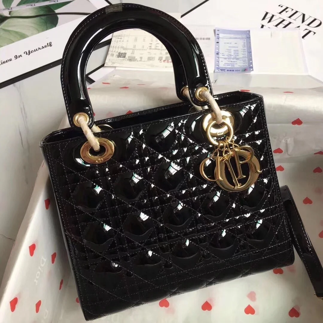 Dior Lady Dior Medium Bag In Black Patent Leather product view 3