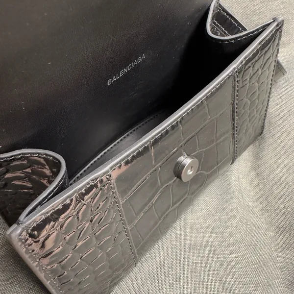 Balenciaga Hourglass XS Bag in Noir Croc-Embossed Calfskin product view 2