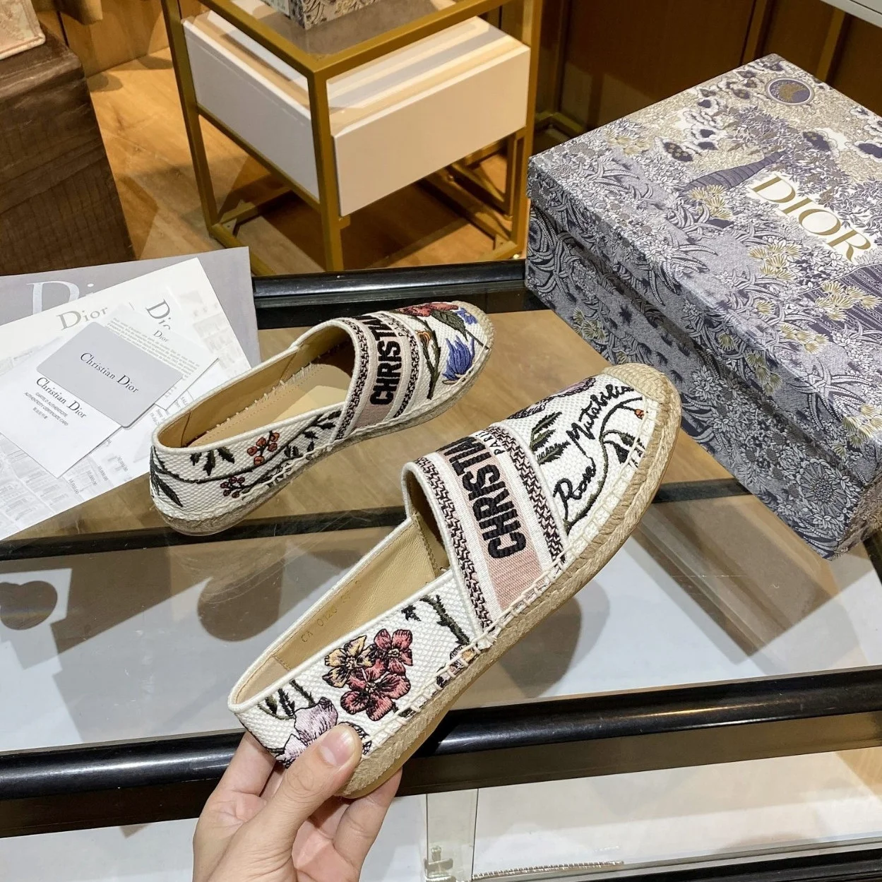 Dior Granville Espadrilles In Rosa Mutabilis Embroidered Cotton product view 8