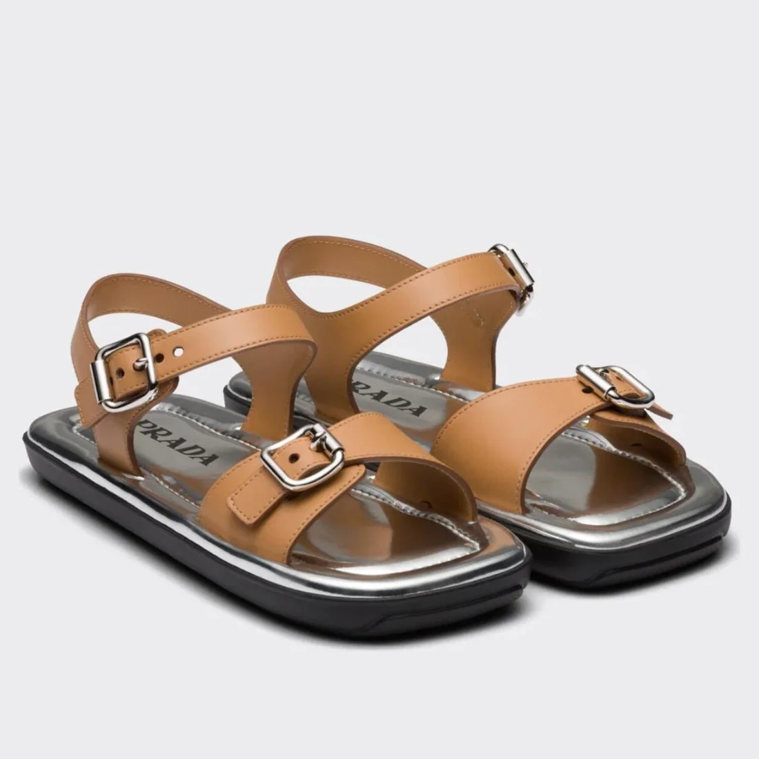Prada Double-strap Sandals In Brown Leather product view 1