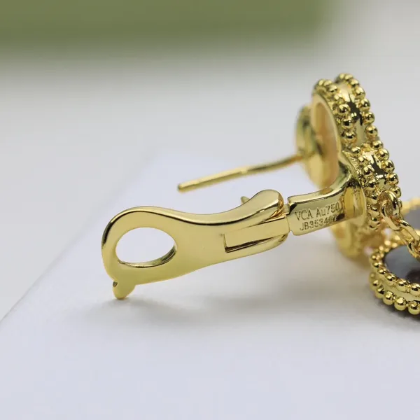 Van Cleef & Arpels Alhambra Green and Pave-Effect Three-Motif Gold-Tone Drop Earrings product view 8