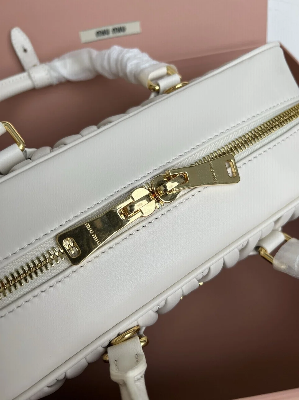 Miu Miu Arcadie Large Bag in White Matelasse Leather product view 4