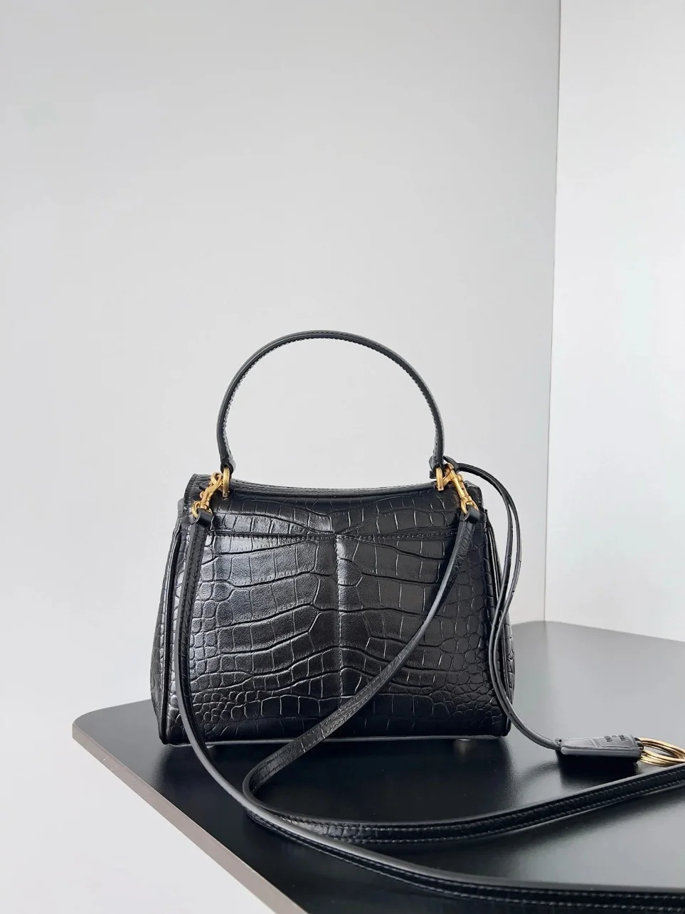 Balenciaga Rodeo Mini Bag in Black Croc-Embossed Calfskin product view 6