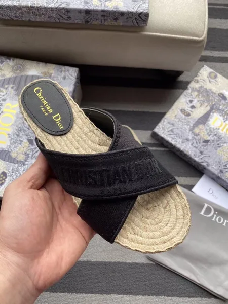 Dior Granville Espadrilles Sandals In Black Embroidered Cotton product view 3