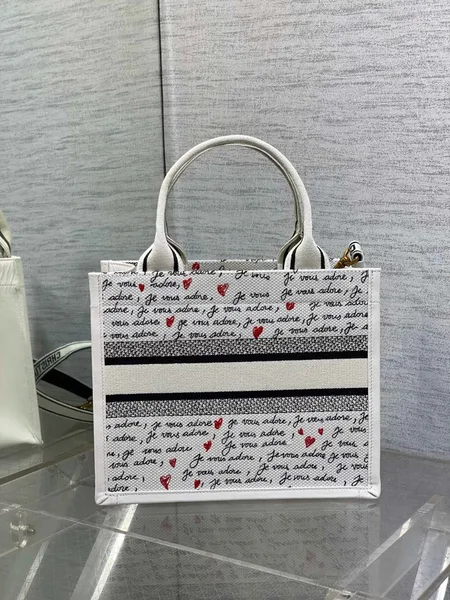 Dior Dioramour Small Book Tote Bag with Strap in Je Vous Adore Embroidery and White Calfskin product view 4