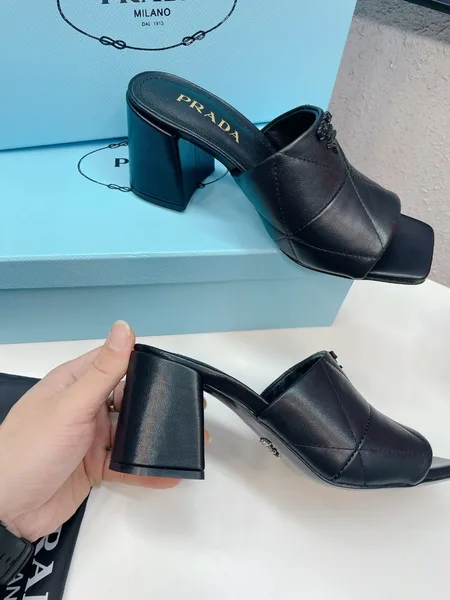 Prada Heeled Slide Sandals 65mm In Black Nappa Leather product view 8