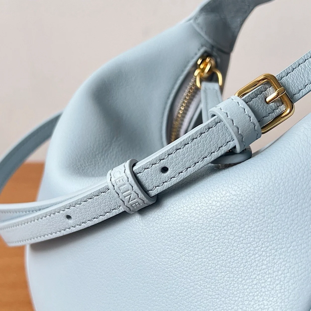 Celine Lulu Teen Hobo Bag in Blue Grained Calfskin product view 9
