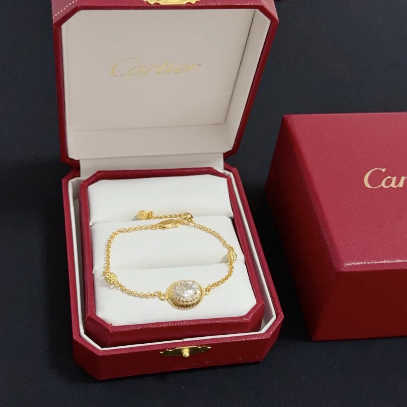 Cartier Gold-Tone Chain Bracelet with Round Pave-Effect Center product view 1