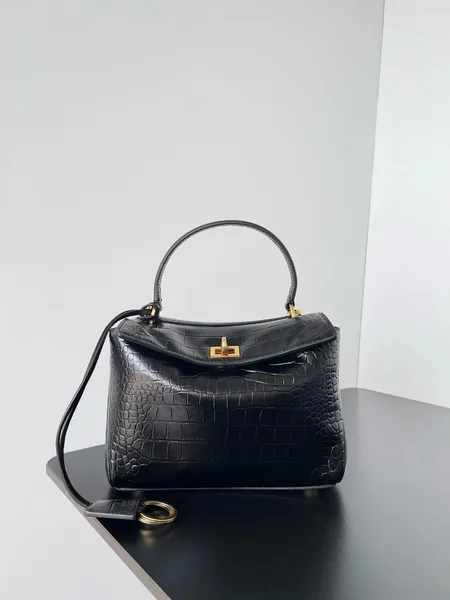 Balenciaga Rodeo Mini Bag in Black Croc-Embossed Calfskin product view 4
