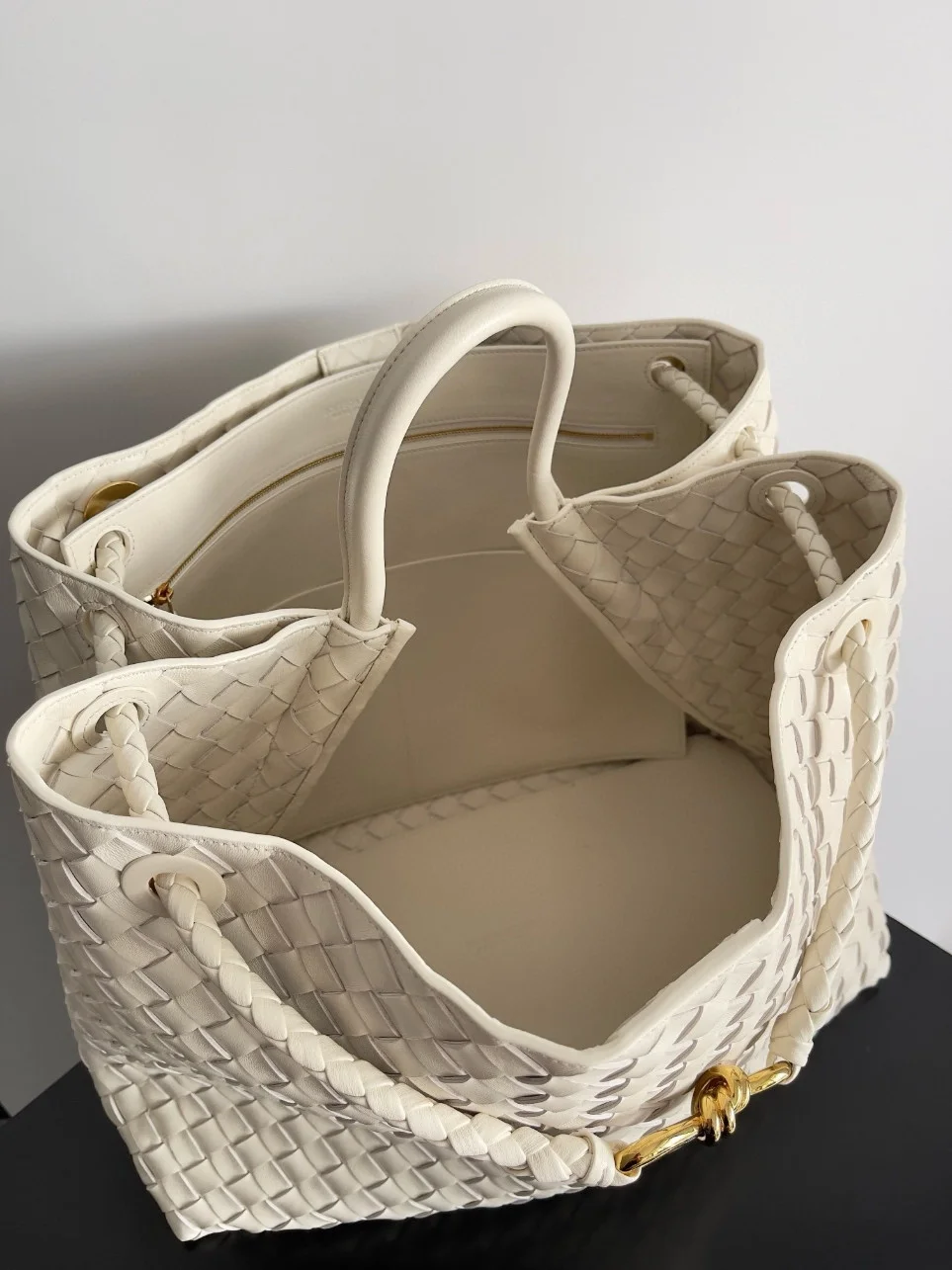 Bottega Veneta Andiamo Large Bag in White Intrecciato Lambskin product view 10