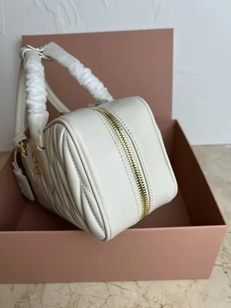 Miu Miu Arcadie Large Bag in White Matelasse Leather product view 2