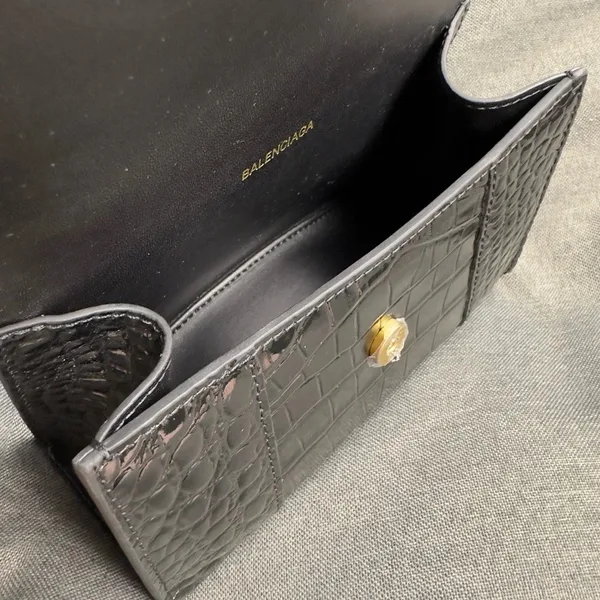 Balenciaga Hourglass XS Bag in Black Croc-Embossed Calfskin product view 4