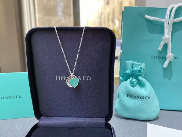 Tiffany & Co. Double Heart Tag Necklace Silver-Tone with Blue Inlay product view 2