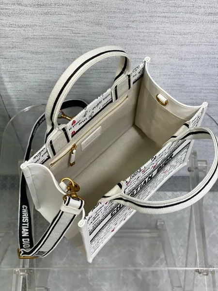 Dior Dioramour Small Book Tote Bag with Strap in Je Vous Adore Embroidery and White Calfskin product view 10