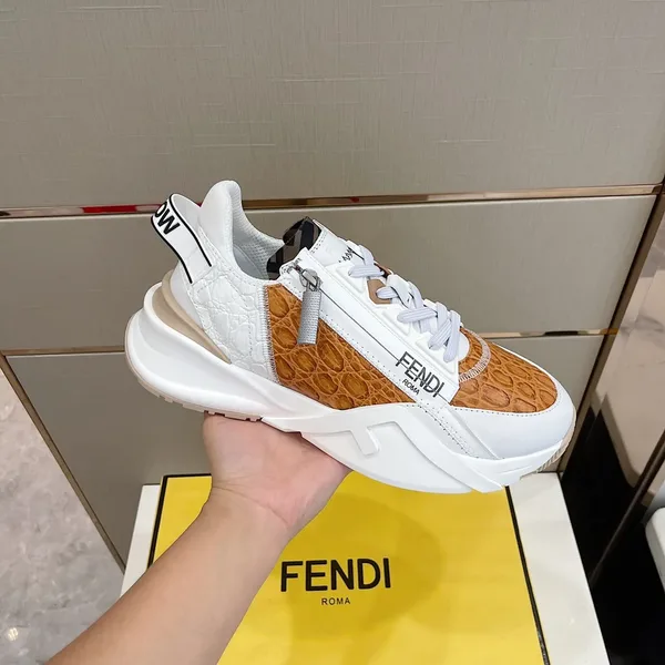 Fendi Flow Low-Top Sneakers in Brown & White product view 5