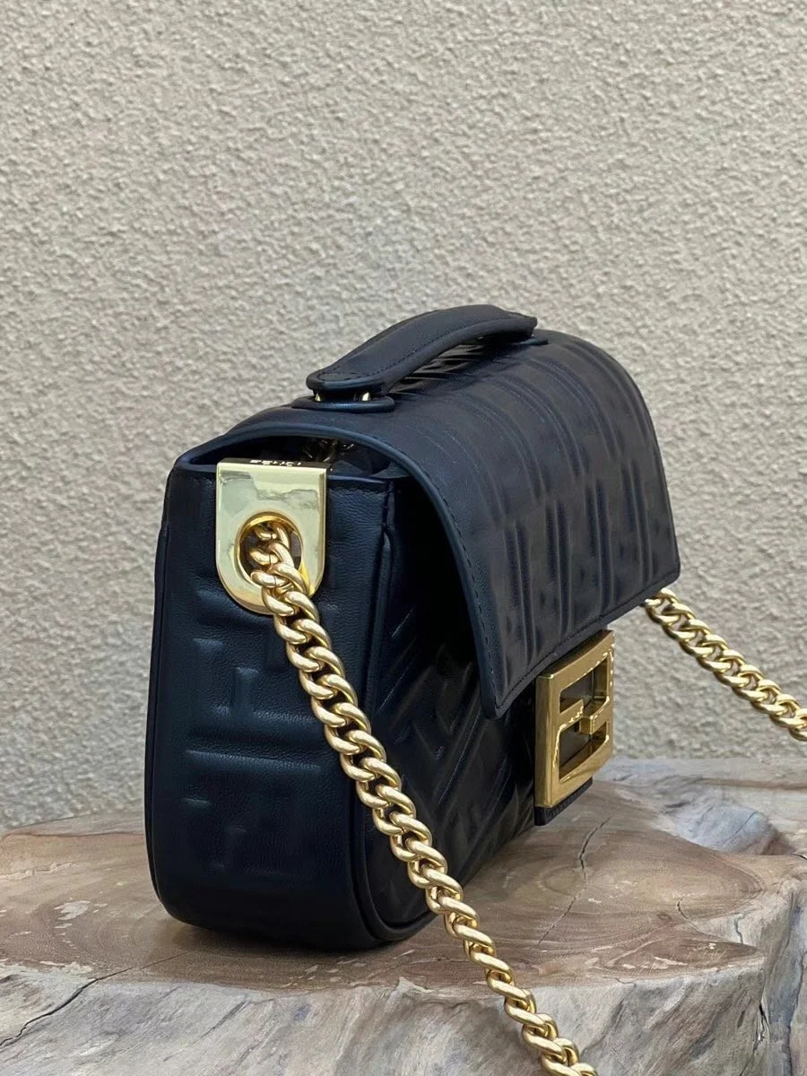 Fendi Baguette Chain Midi Bag In Black Nappa Leather product view 4