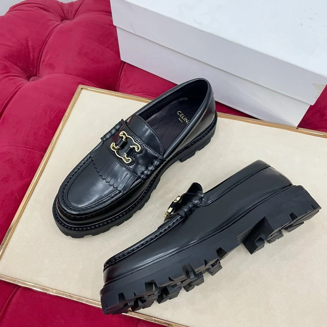 Celine Margaret Loafers in Black Leather with Triomphe Frame product view 6