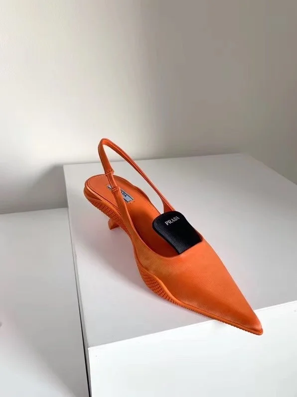 Prada Gabardine Slingback Pumps In Orange Nylon product view 5