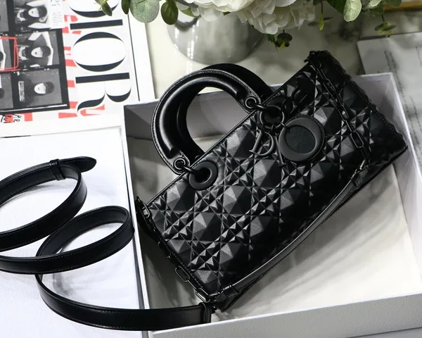 Dior Lady D-Joy Medium Bag In Black Calfskin with Diamond Motif product view 7
