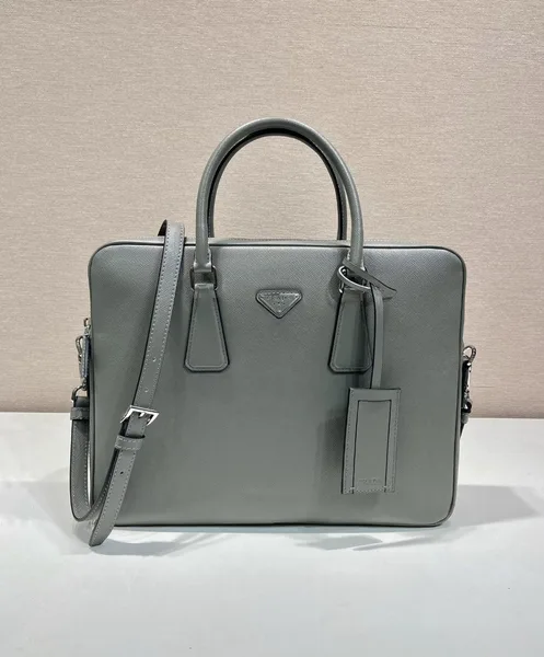 Prada Briefcase in Grey Saffiano Leather product view 8