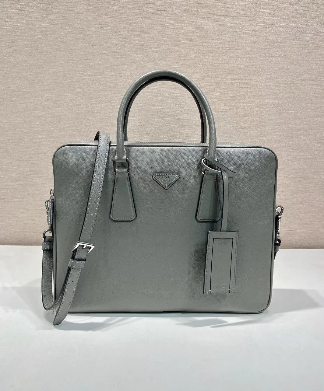 Prada Briefcase in Grey Saffiano Leather product view 8