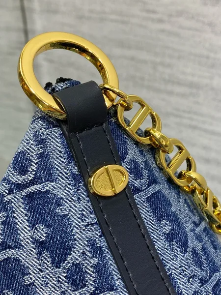 Dior Diorstar Hobo Bag with Chain in Blue Denim Oblique Jacquard product view 7