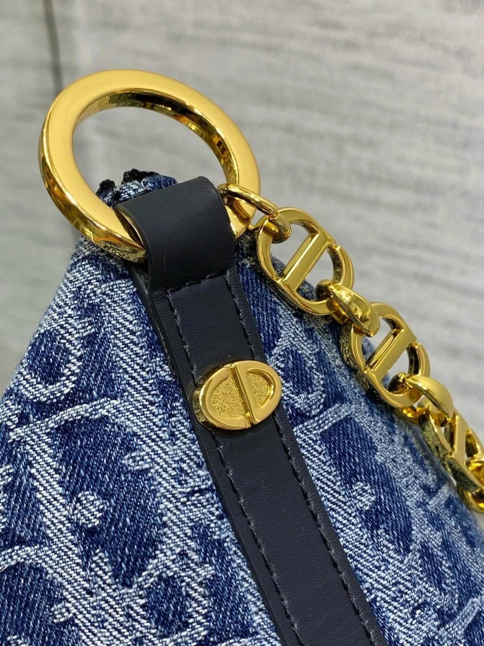 Dior Diorstar Hobo Bag with Chain in Blue Denim Oblique Jacquard product view 7