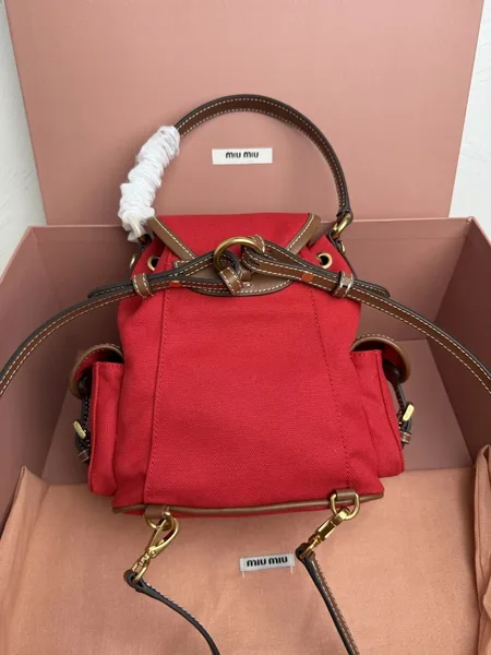 Miu Miu Small Backpack in Red Canvas and Calfskin product view 3