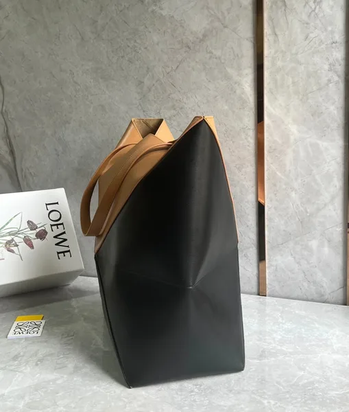 Loewe Large Puzzle Fold Tote Bag in Tan and Black Calfskin product view 4