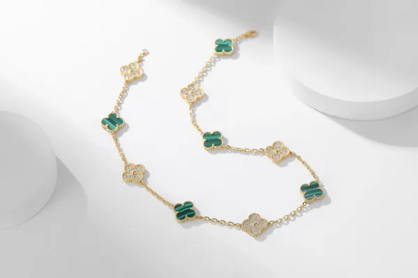 Van Cleef & Arpels Alhambra Green and Pave-Effect Ten-Motif Gold-Tone Necklace product photo