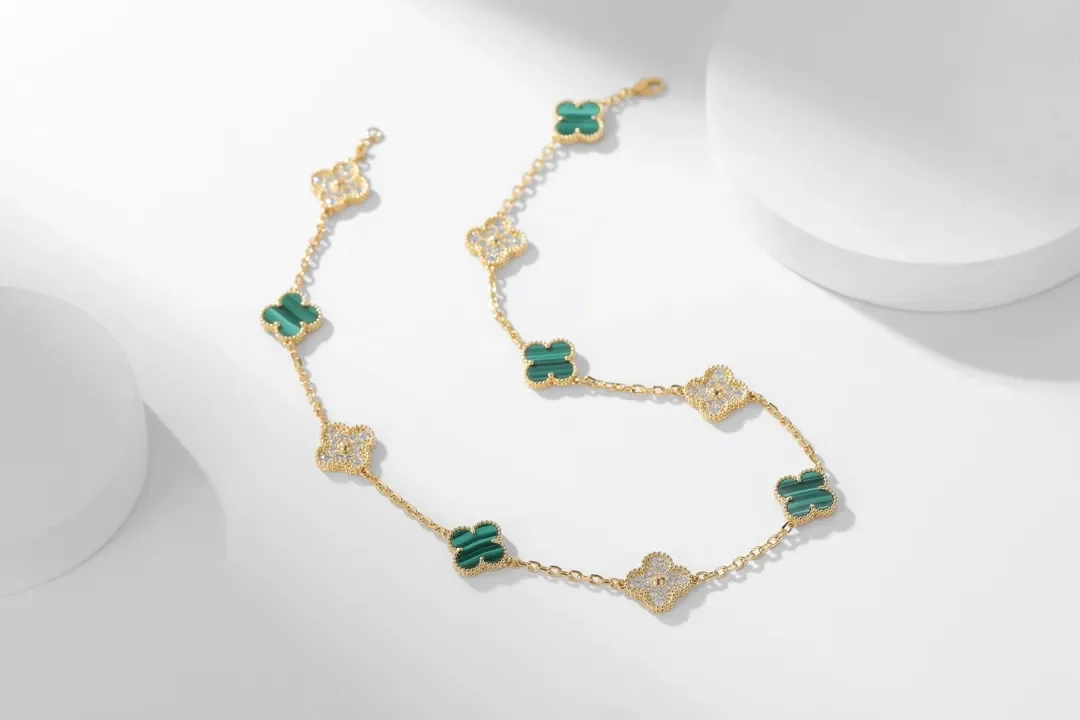 Van Cleef & Arpels Alhambra Green and Pave-Effect Ten-Motif Gold-Tone Necklace product view 1