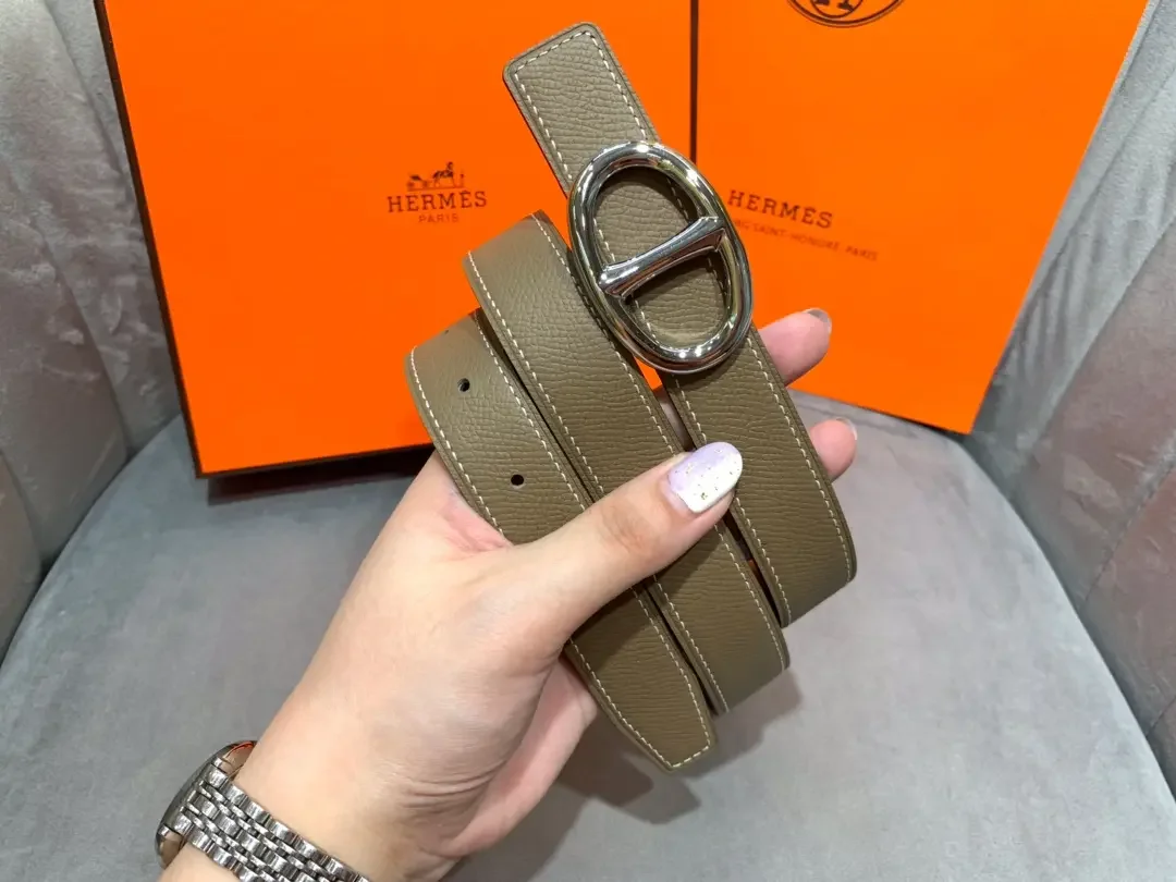 Hermès Taupe/Black Reversible Belt with Silver-Tone Oval Buckle product view 6