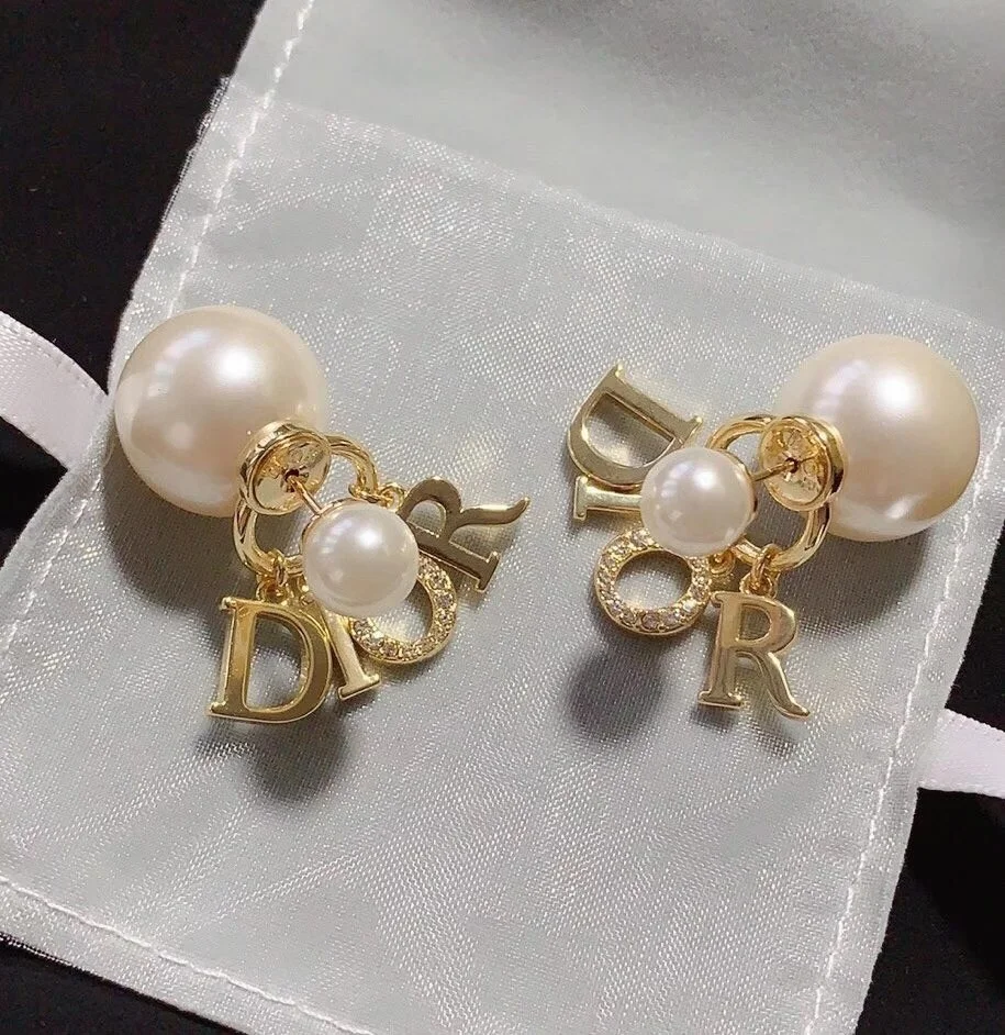 Dior Tribales Letter-Charm Earrings — Gold-Tone with Pearl-Effect Details product view 2