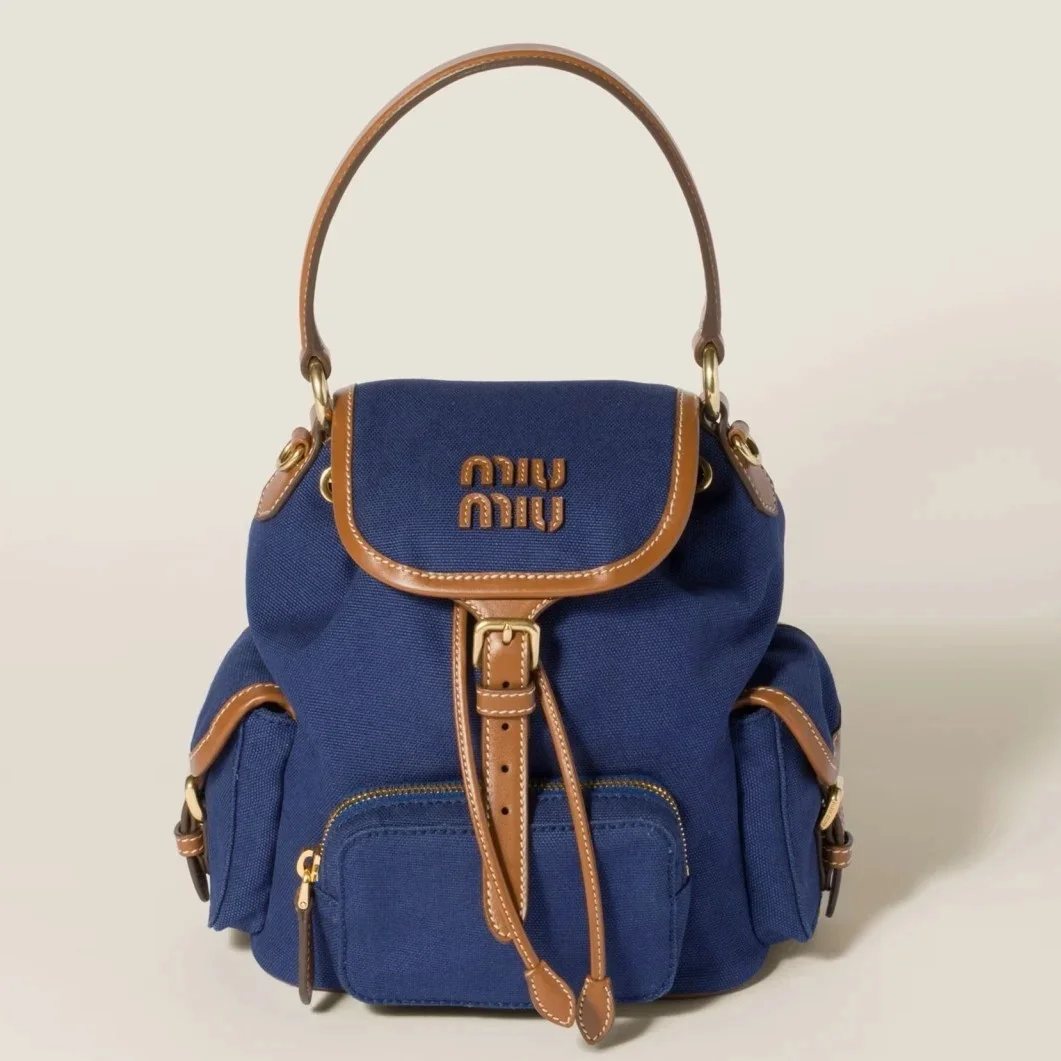 Miu Miu Small Backpack in Blue Canvas and Calfskin product view 1