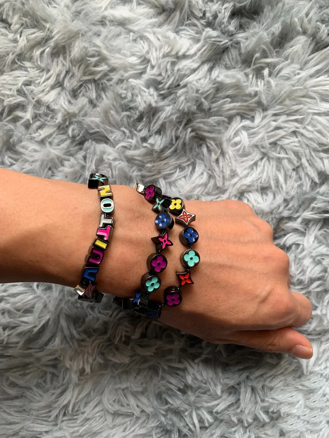 Louis Vuitton Multicolor Enamel Blossom Chain Bracelet Black with Multicolor Accents product view 3
