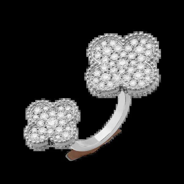 Van Cleef & Arpels Alhambra Silver-Tone Pave-Effect Clover Open Ring product photo
