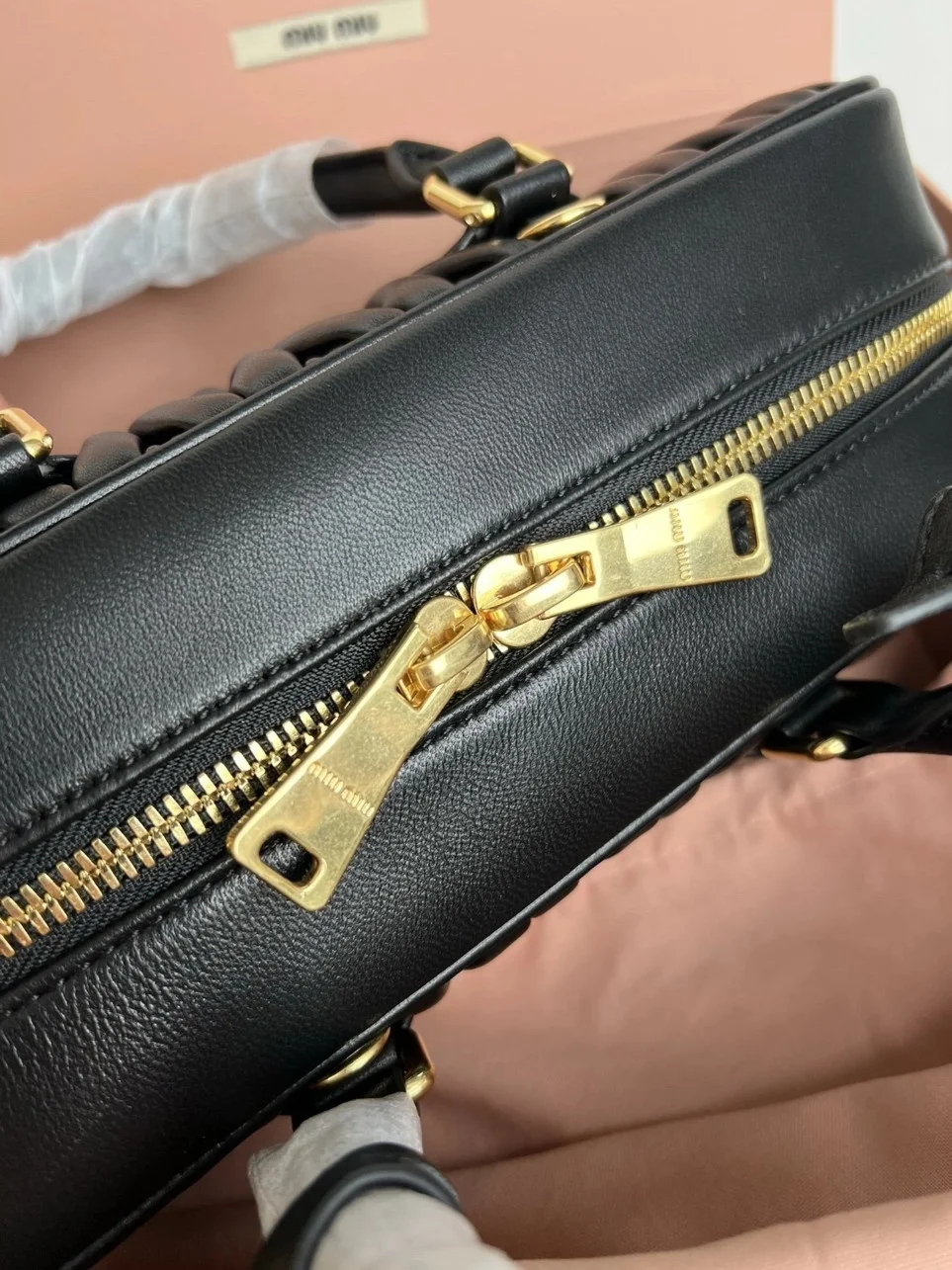 Miu Miu Arcadie Large Bag in Black Matelasse Leather product view 4