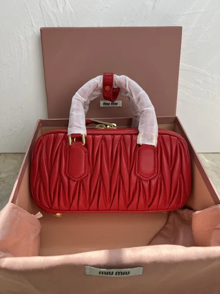 Miu Miu Arcadie Medium Bag in Red Matelasse Leather product view 3