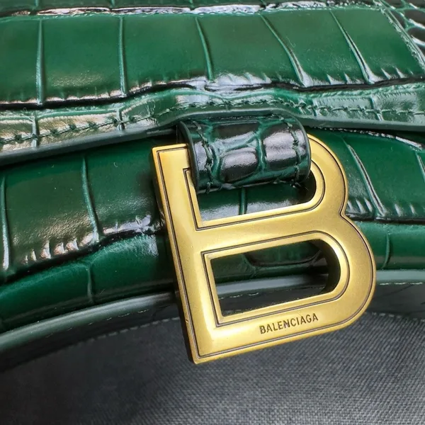 Balenciaga Hourglass XS Bag in Green Croc-Embossed Calfskin product view 7