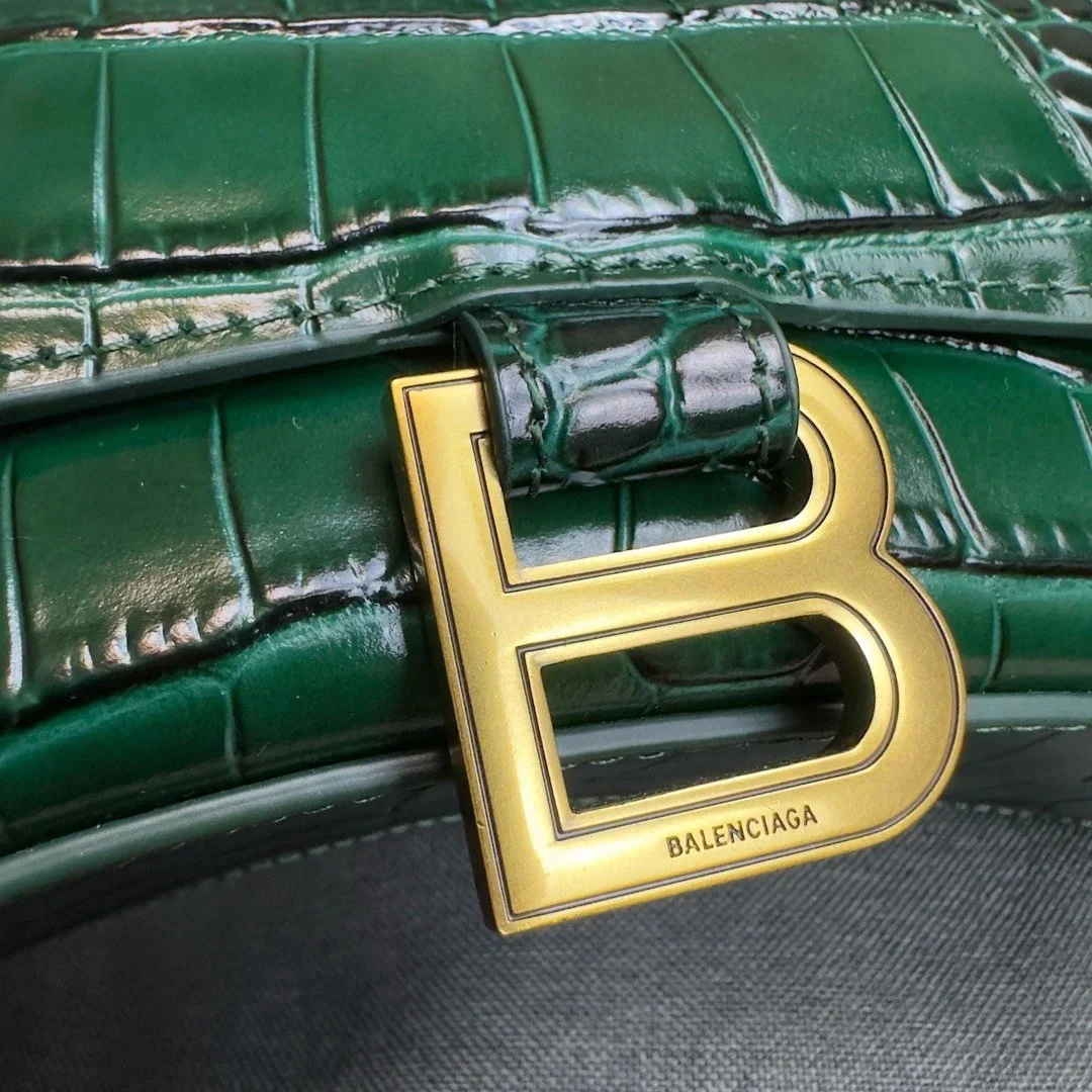Balenciaga Hourglass XS Bag in Green Croc-Embossed Calfskin product view 7