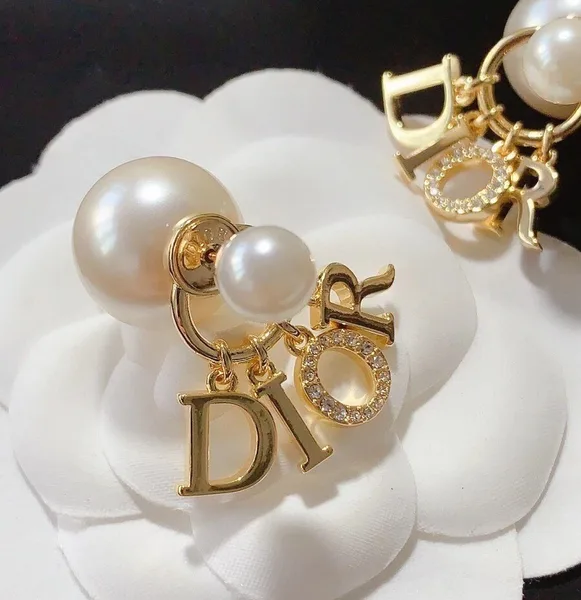 Dior Tribales Letter-Charm Earrings — Gold-Tone with Pearl-Effect Details product view 4