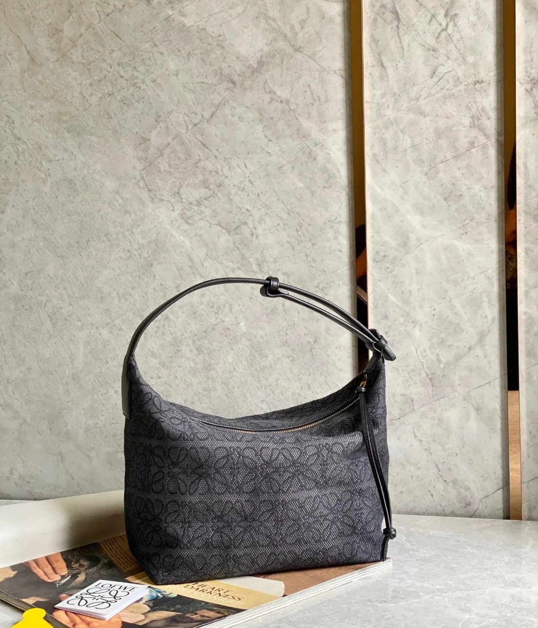 Loewe Cubi Medium Bag in Black Anagram Jacquard product view 9