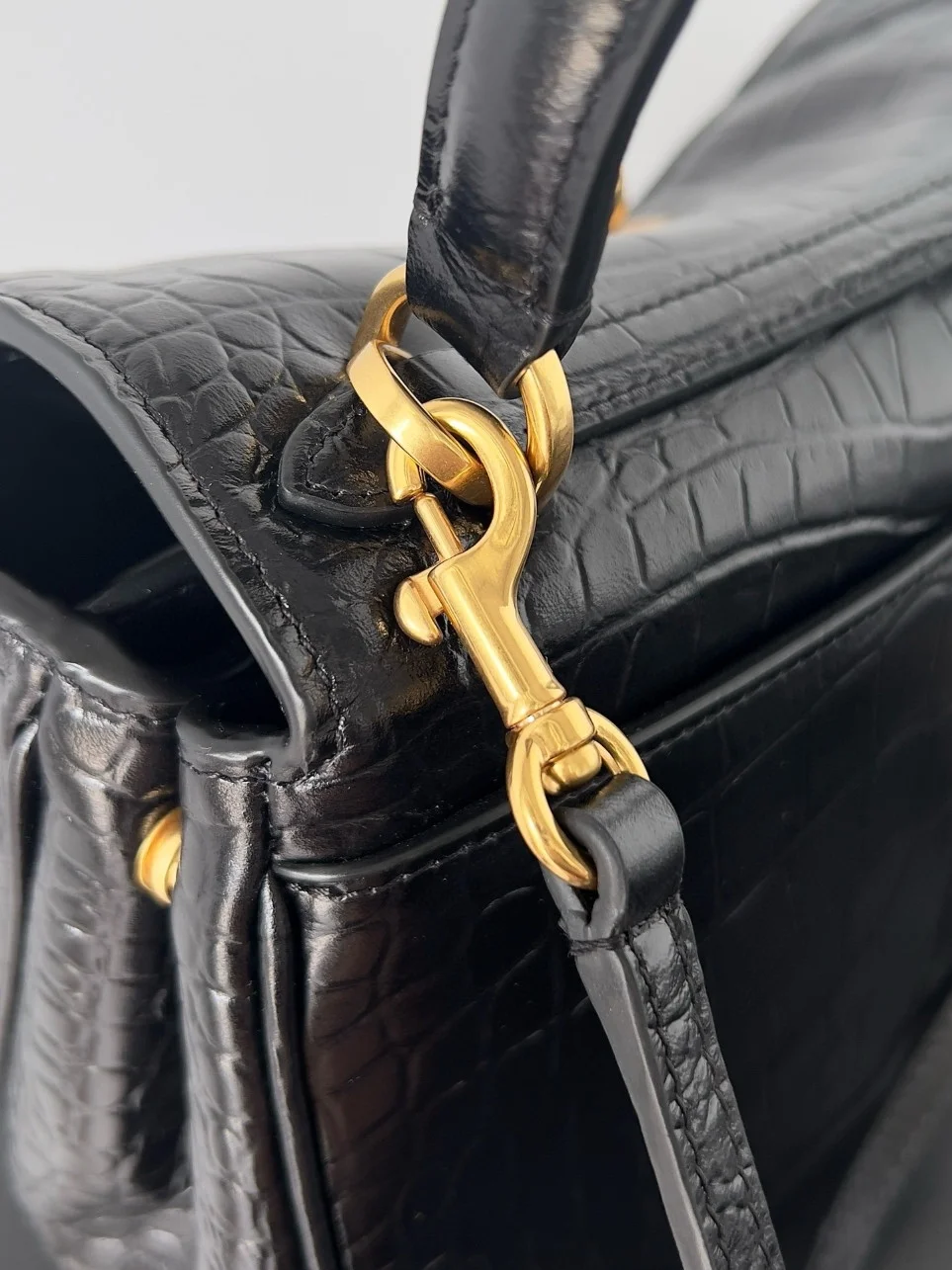 Balenciaga Rodeo Mini Bag in Black Croc-Embossed Calfskin product view 3