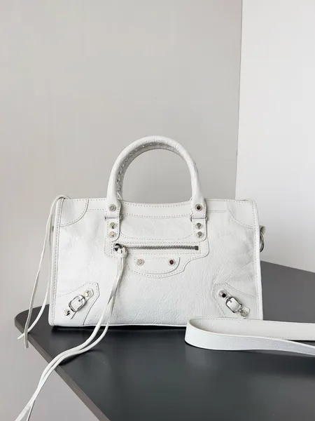 Balenciaga Le City Small Bag in White Arena Lambskin product view 3