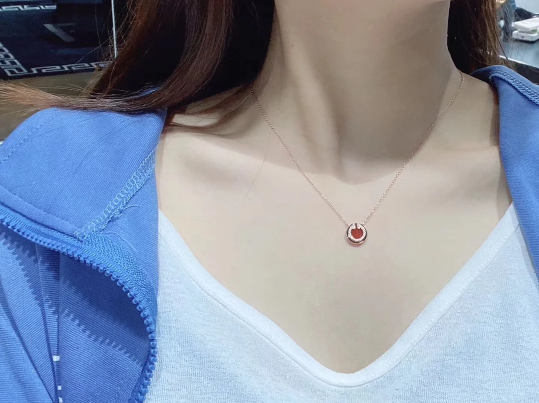 Tiffany & Co. Round T Inlay Pendant Necklace Rose-Tone with Red Inlay product view 1