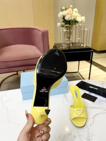 Prada Heeled Sandals 75mm in Yellow Brushed Leather product view 8