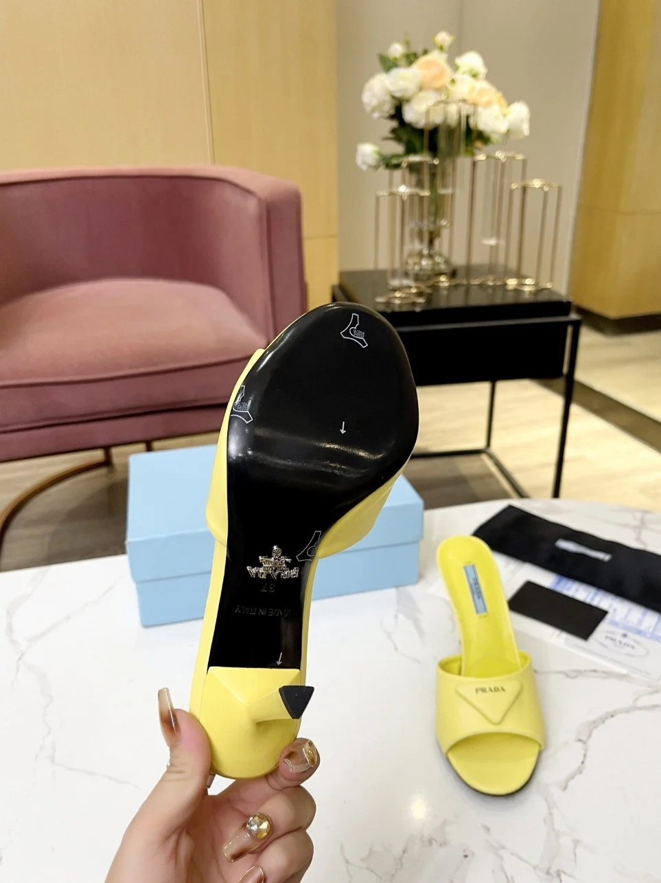Prada Heeled Sandals 75mm in Yellow Brushed Leather product view 8