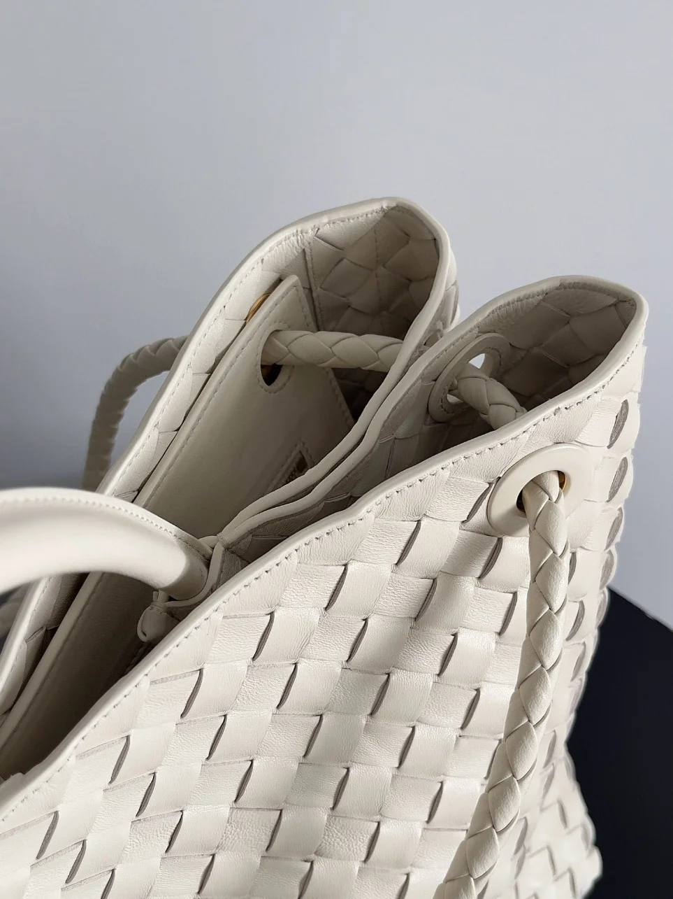 Bottega Veneta Andiamo Large Bag in White Intrecciato Lambskin product view 5